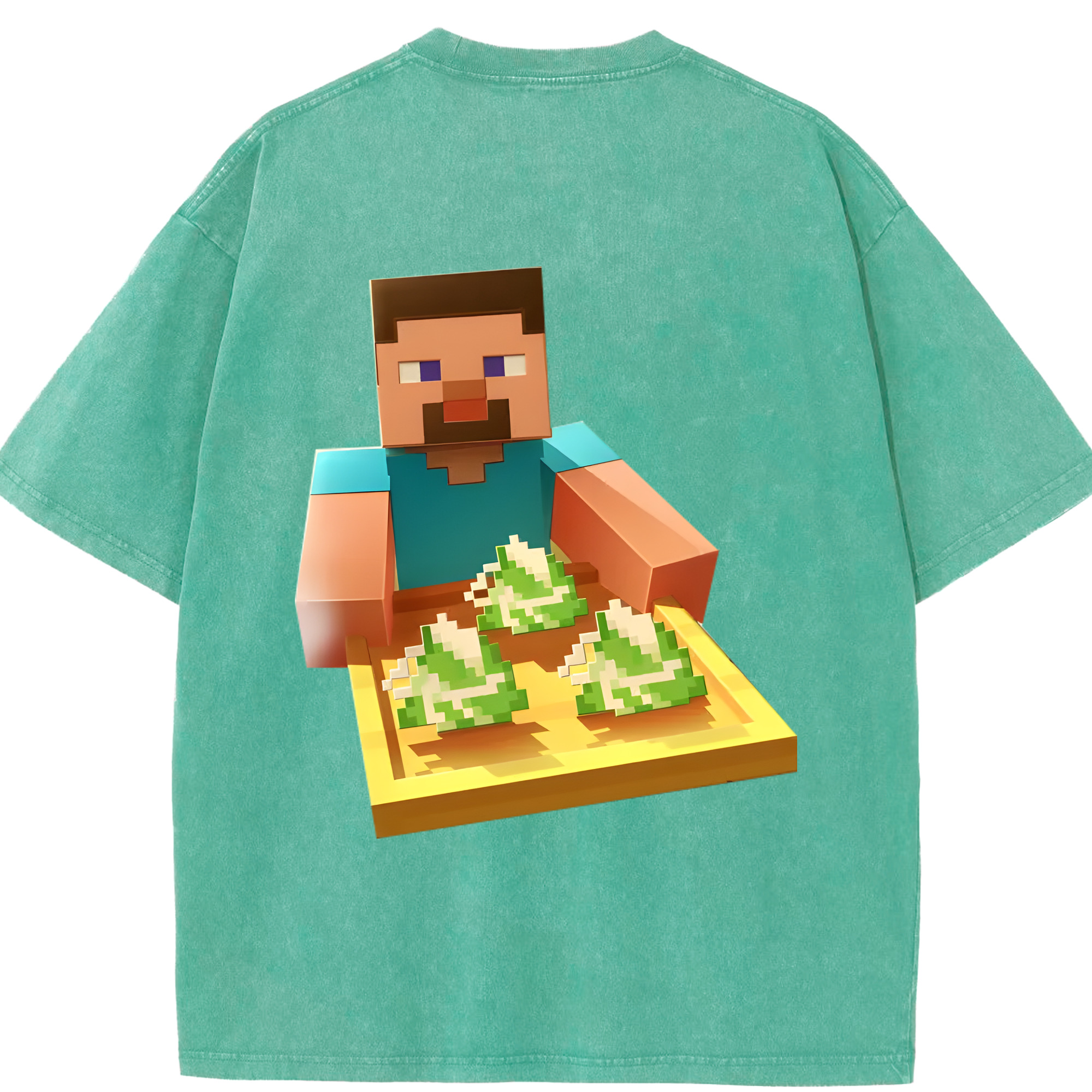 （画像用） マインクラフト ブロックの世界 Minecraft MC Block world 綿100% ヴィンテージ風 半袖Tシャツ（背面プリント）